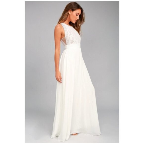 Lulu's Forever and Always Sleeveless White Floral Lace Maxi Dress Size XS NWT - Picture 2 of 16